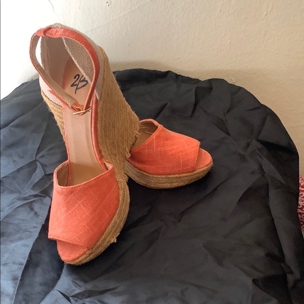 2B Bebe Orange Wedge Sandals with Ankle Strap